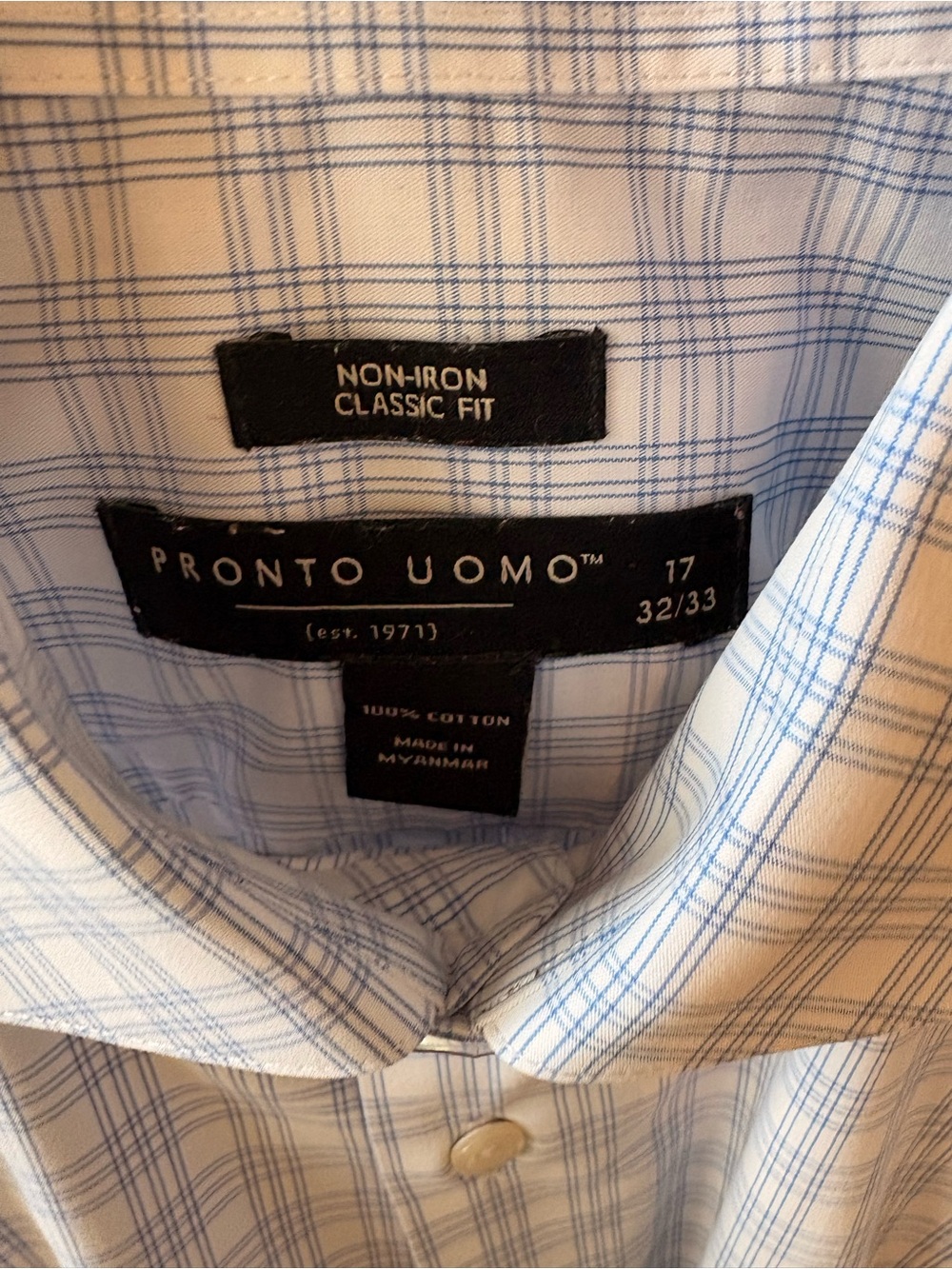 Pronto Uomo White Shirt with Blue Windowpane Plaid